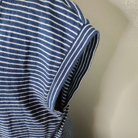 LOFT Blue & White Stripe Cap Sleeve Tie Waist Split Side Maxi Dress Size XL - Picture 8 of 14